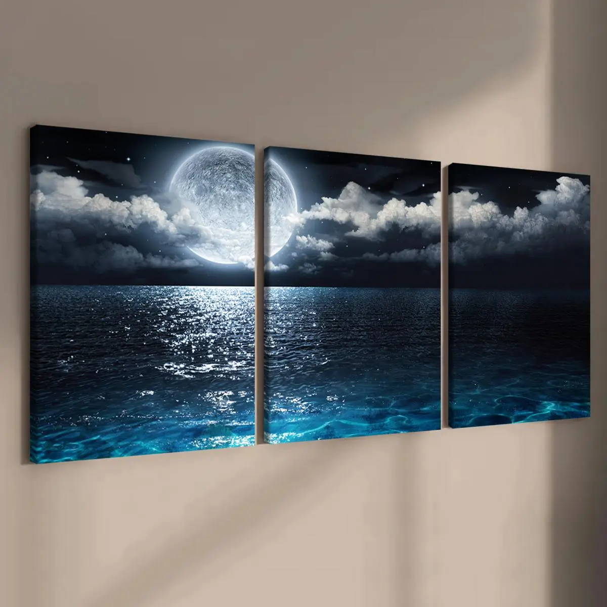 Wooden Framed Canvas Painting, 3 Counts/set Seaside Landscape Decorative Painting, Ocean Inspired Design, Modern Art for Home Living Room Bedroom Office Decoration, Wooden Wall Art, Art Work For Wall Decor, Decorative Artwork, Aesthetic Wall Decor