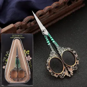 4.5" Golden Green Vintage Embroidery Scissors with Sheath  Sharp Stainless Steel Blades for Sewing, Needlework, and DIY Crafts  Elegant Rose Golden-Plated Handles with Intricate Floral Design
