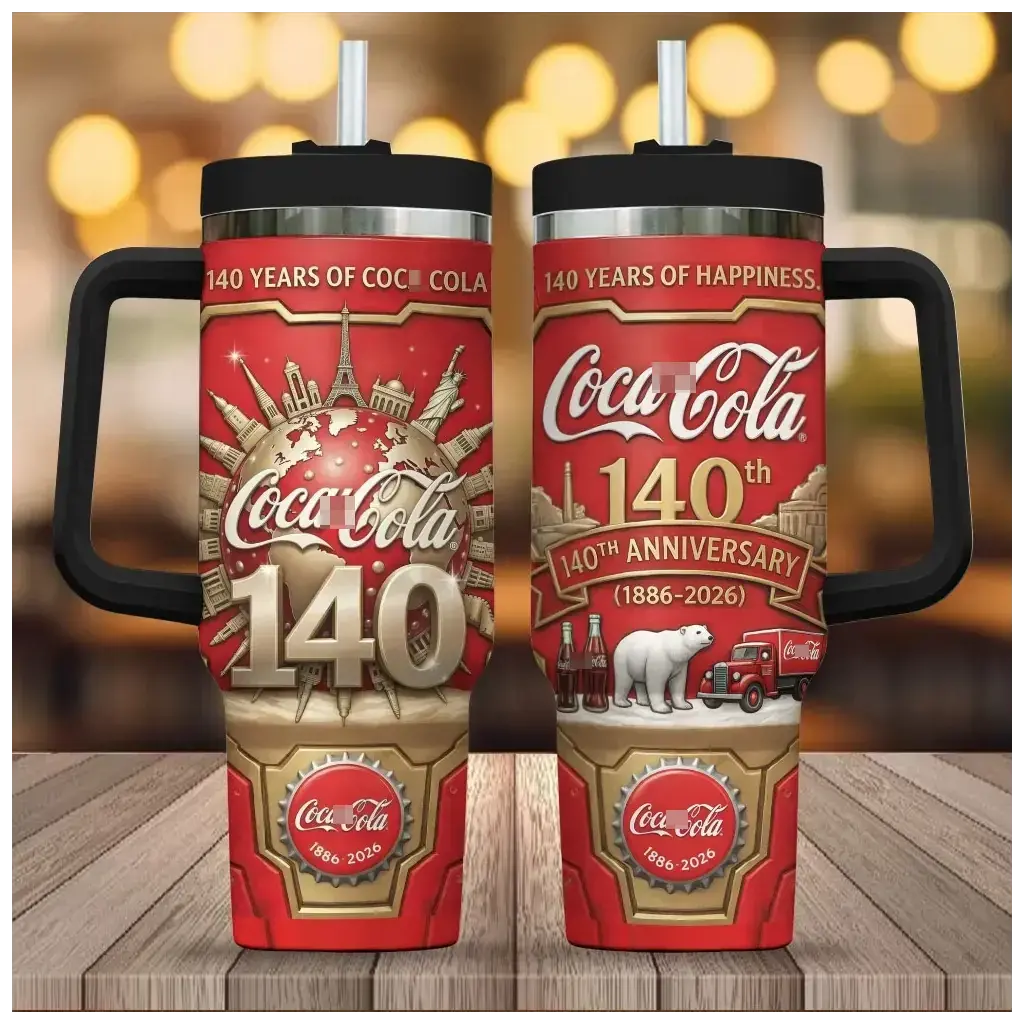 Retro Soda 40oz Tumbler with Handle & Straw – Vintage Winter Bear Graphic, Stainless Steel Vacuum Insulated Travel Mug, Beverage Lover Gift