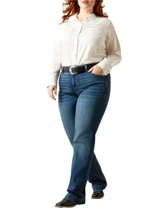 Ariat Women's Women'S Medium Wash Mid Rise Leslie Slim Trouser Stretch - 10065882-Plus