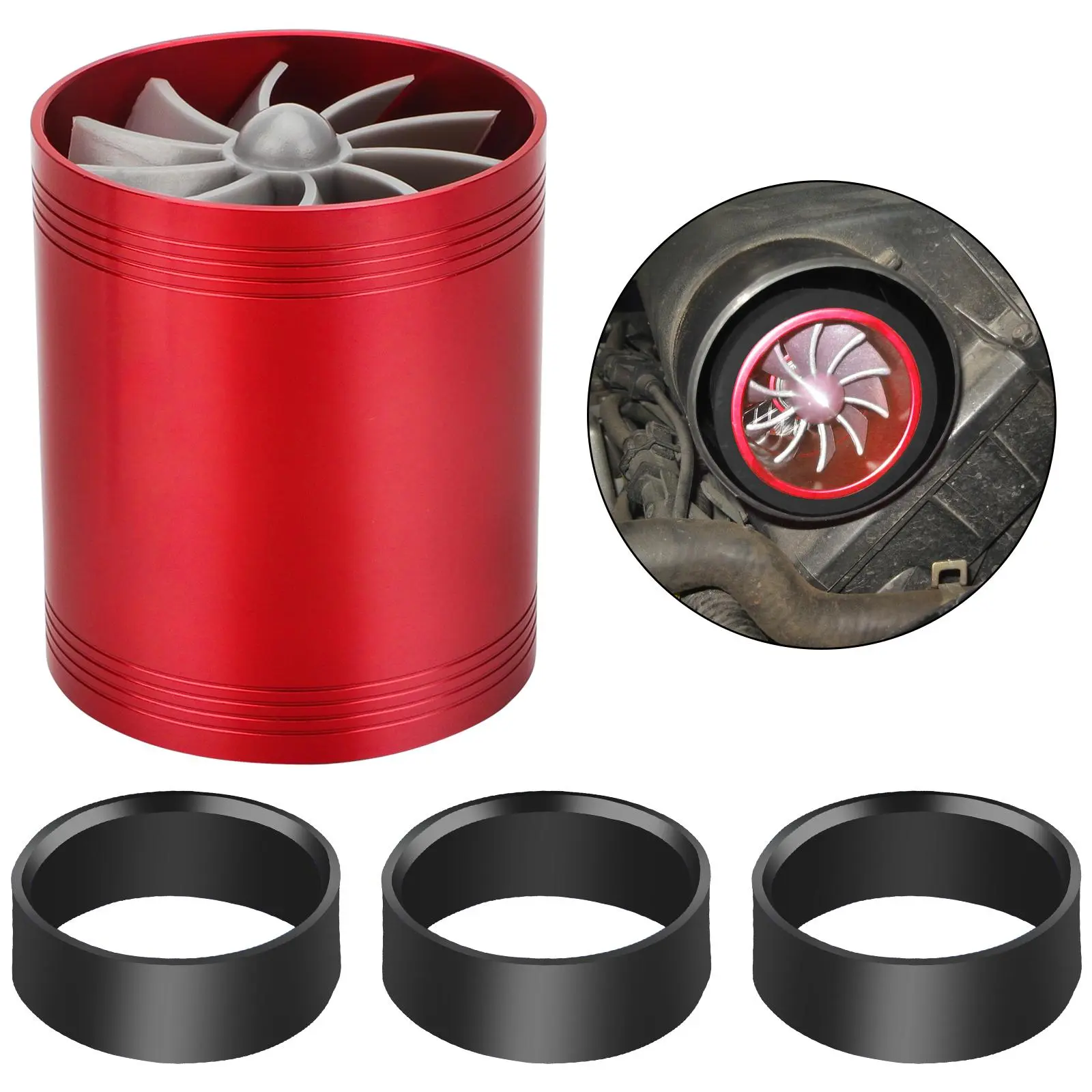 Car Decorative  Air Intake Style Kit - DDual Fan Auto Exterior Accessory with 3Pcs Flexible Rubber Mount