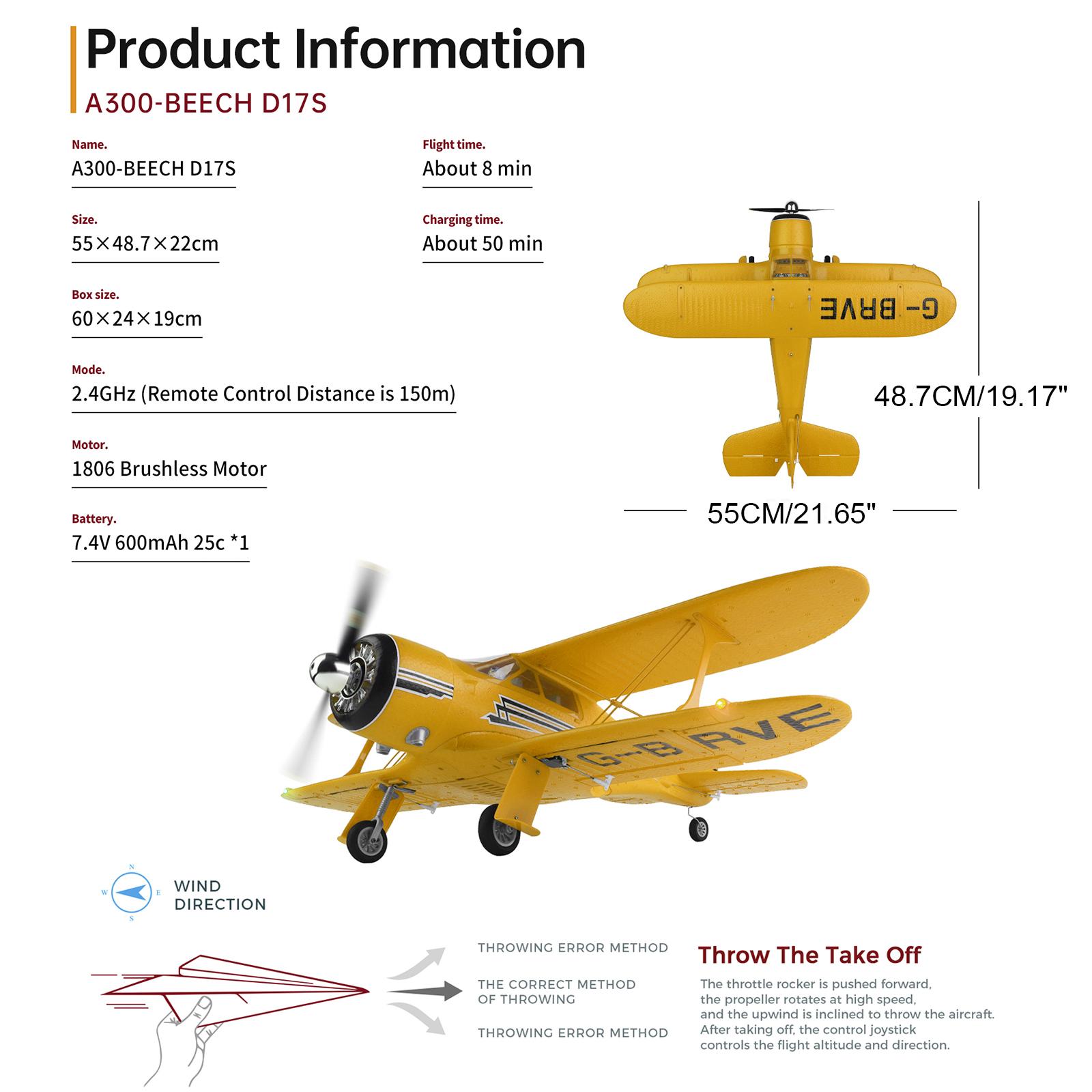 Brushless RC Airplane  D-17 A300 With Lights 6G/3D Mode 2.4Ghz Kid Toy