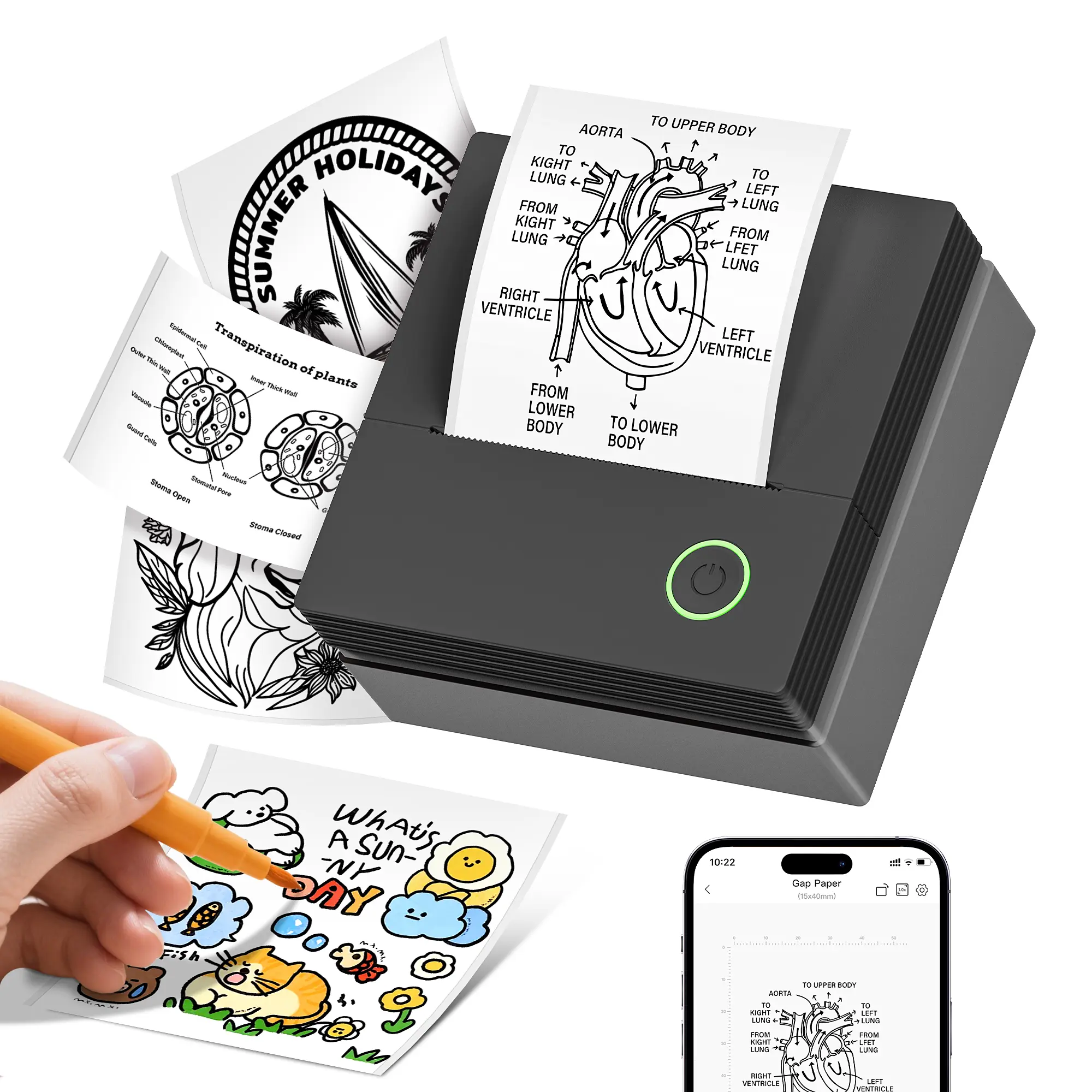 Mini Sticker Printer-2 Inch Bluetooth Thermal Pocket Printer, PM290 Inkless Portable Printer for Study Notes, AI Printer, Photos, Journals, Memos, Lists,Sticky Label, Ideal Gift for Valentine's Day,