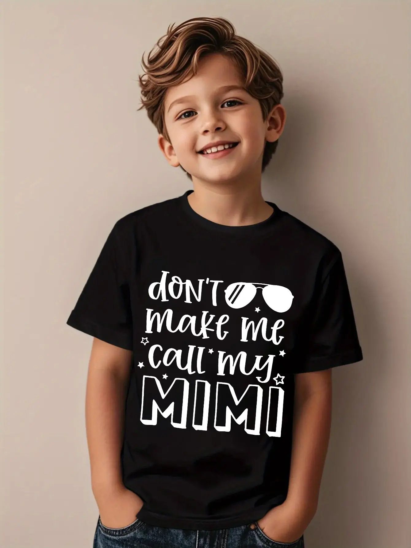Boys' Cotton T-Shirt - "Don't Make Me Call My Mimi" Print, Comfortable Casual Round Neck, Short Sleeve, Black with White Text and Fashion Glasses Graphic, Tween Boy Clothes