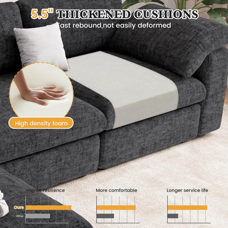 【Shipped in four Packages】118" L Shaped Modular Sectional Sofa, Oversized 3-Seater Convertible Cloud Couch, Modern Chenille Sectional Couches for Living Room, Cream White 1 PCS