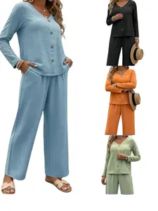 4pcs Women's Winter Warm Solid Color Suit - Loose-Fit Pants, Long Sleeve V-Neck Blouse & Matching Shorts | Machine Washable 4-Color (,, Grey, Navy) Professional Attire for Fall/Winter Seasons two piece outfits