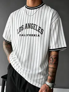 Men's Los Angeles California Graphic Print T-Shirt, Vintage Baseball Style, Streetwear Loose Fit, Short Sleeve Casual Top