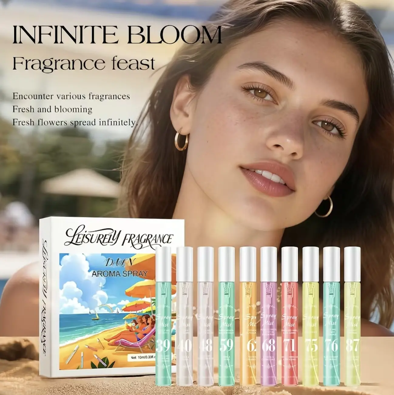 Women's 10-Piece Brazilian Romance Fragrance Mist Set - Alcohol-Free Perfume Body Spray Multi-Pack with Coconut, Lemon, Vanilla Scents, Caramel, Amber & Fruity Notes (Fragrance Sets for Daily Use), Musk, Adults, Daily Wear, Liquid, Gift Box Fragrance Sets