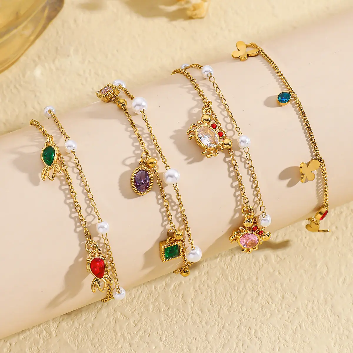 Cute Crab Bracelet Titanium Steel Fashion Style Elegant Simple Butterfly Inlaid with Diamonds Animal Beaded Jewelry Casual Bracelet for Women
