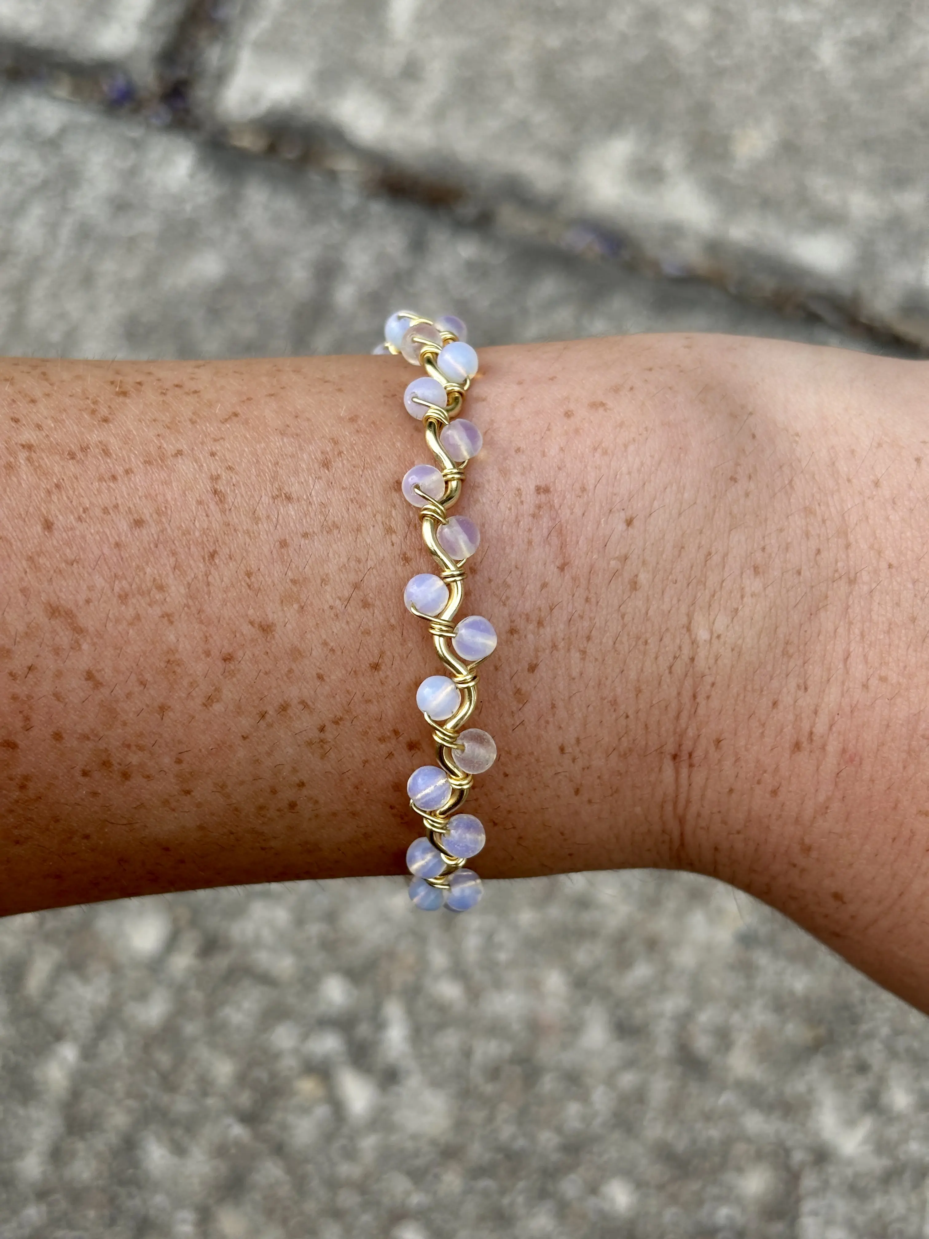 October Opalite Birthstone Bracelet | Handmade Wire Wrapped Jewelry | Trendy Jewelry