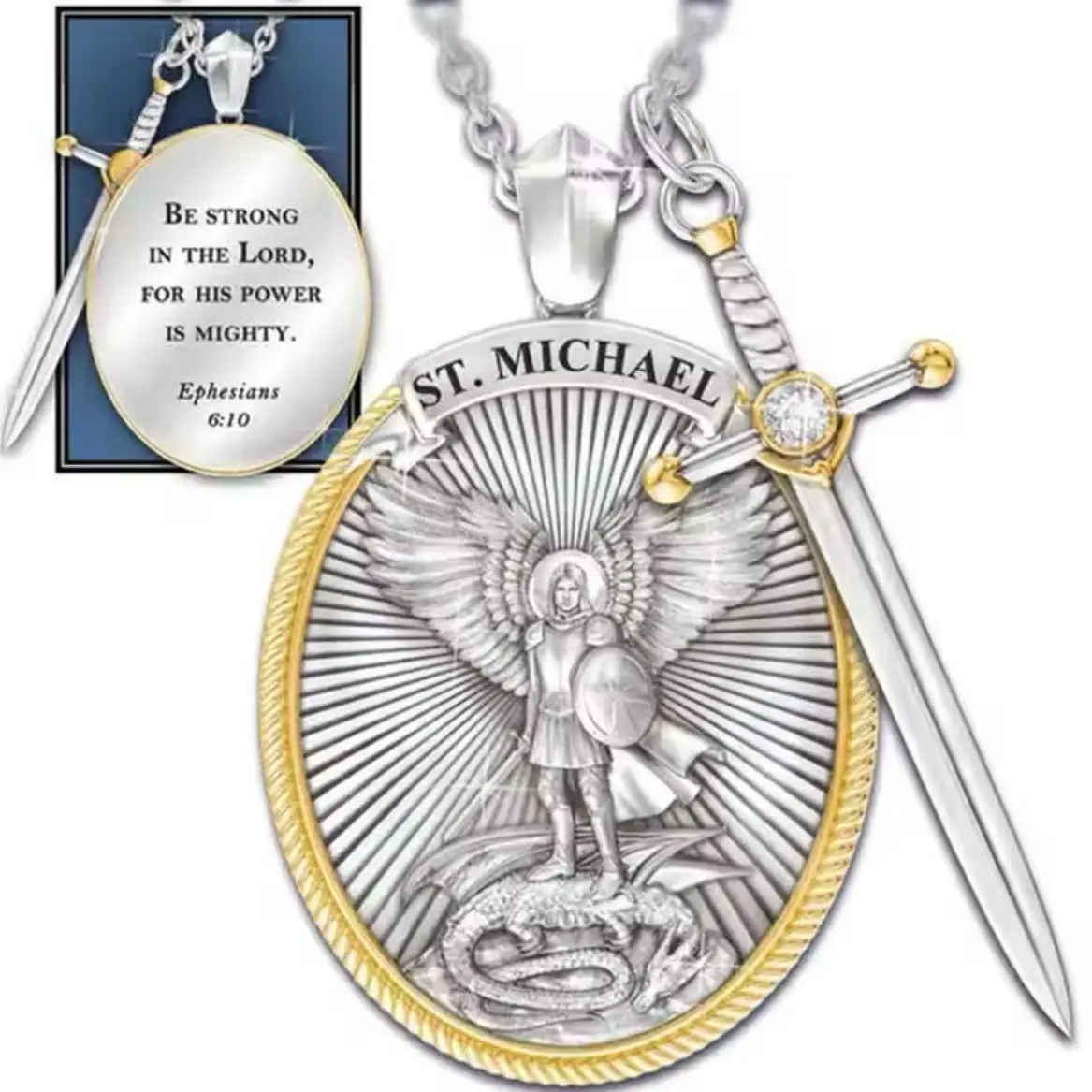 Powerful St. Michael Archangel Pendant Necklace Divine Protection Jewelry Gift for Him & Her