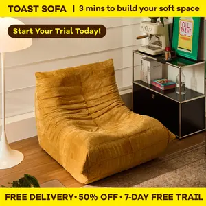 ToastSofa Ergonomic Bean Bag Lounge Chair – Hand-Tufted Togo-Style Beanbag Floor Sofa with Plush Linen Fabric – Boneless Caterpillar Design, No Assembly Required – Ideal for Living Room, Bedroom, or Apartmen Upholstered Soft Couch Upholstered Sectional