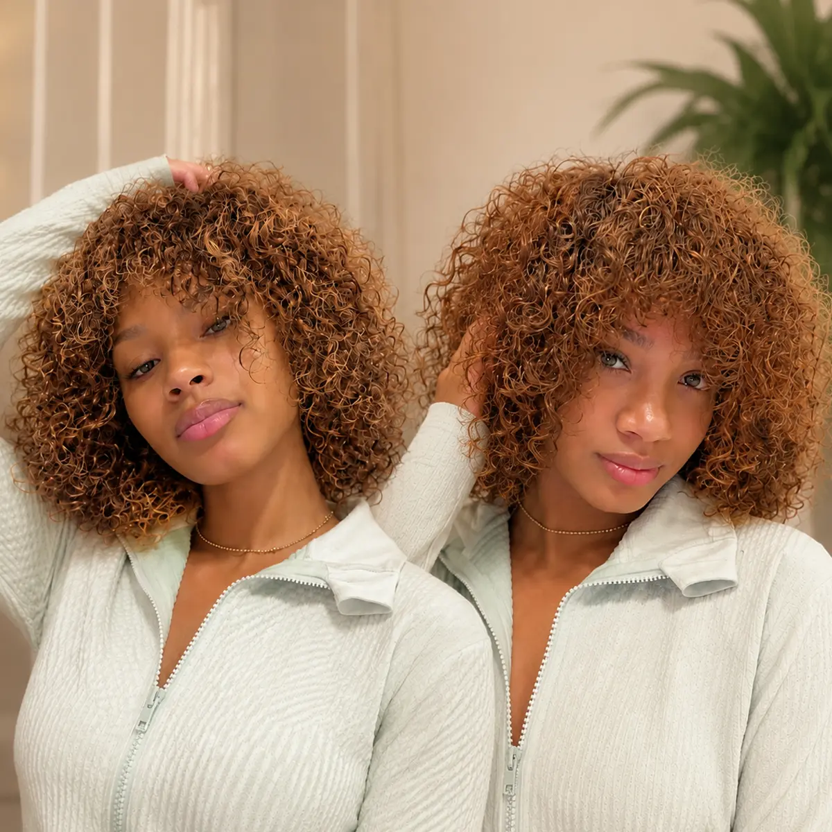 IFLY Glueless Blonde Water Wave Jerry Curly Human Hair Wig, 10in Short With Bangs, 200% Density Thick Full Machine Wear-And-Go Wig, Glueless Blonde Wigs |  brown color wig