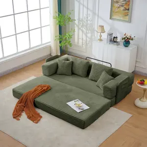 79.5" Corduroy Convertible Sofa Bed with 4 Pillows & Side Storage Pockets 4-in-1 Design No Assembly Folding Sofa Daybed Futon Couch Loveseat Sleeper for Living Room & Bedroom, Upgraded Version