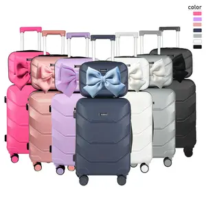 Upgraded Luggage Set Cute Aesthetic Bow Design Carry-On Suitcase 13''+20'' Set No Check-In Needed Built-In Cup Holder Hooks TSA Lock Swivel Wheels Anti-Burst Zipper Phone Holder Essential Travel Must-Have,New Year gifts