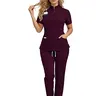 Women’s surgical scrubs set – stand collar design, structured cut, wide-leg pants, large storage pockets, slightly stretchy, wrinkle-resistant, breathable, and comfortable workwear, suitable for clinical settings and everyday outings.