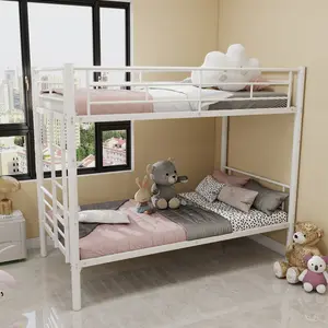 Metal Bunk Bed Twin Over Twin, Heavy Duty Metal Bunk Bed with Ladders & Guardrail, Convertible 2 Beds, No Spring Box Required, White