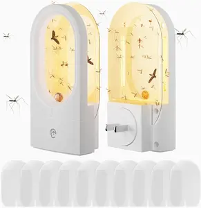 Mosquito & Flying Insect Trap, 2 Pack Gnat Glue Traps Plug-in Indoor Bug Light Insect Killer with Double-sided Adhesive Glue Cards Fly Traps Get Rid of Fruit Flies, Gnat, Moth Household Industrial