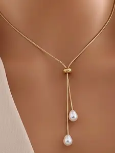 Chic Adjustable Y-Shaped String of Pearls Necklace, Hypoallergenic Silver Color Snake Chain, Elegant Jewelry Gift for Women, Wedding & Daily Wear