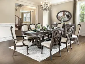 Arcadia CM3150T Rustic Natural Tone Finish Wood Trestle Base Dining Table Set - 7 Piece Complete Set with 2 Arm Chairs & 4 Side Chairs Assembly Required