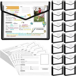 14 Pack K-12 School Memory Box End of The Year Large Capacity with 16 Memory Questionnaires School Year Organizer Keepsake Scrapbook from Pre to 12th File Picture Folder (Black)
