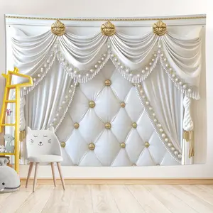 1pc Glam Style 3D Curtain Wall Hanging Decor, Non-Electric, General Fit for Living Room, Bedroom, Office, Party Decoration - Elegant Drapery Tapestry, No Feathers Room Decor Durable Wrinkle, 2D Flat, 100% Polyester, Peach Skin Fabric, Tapestries