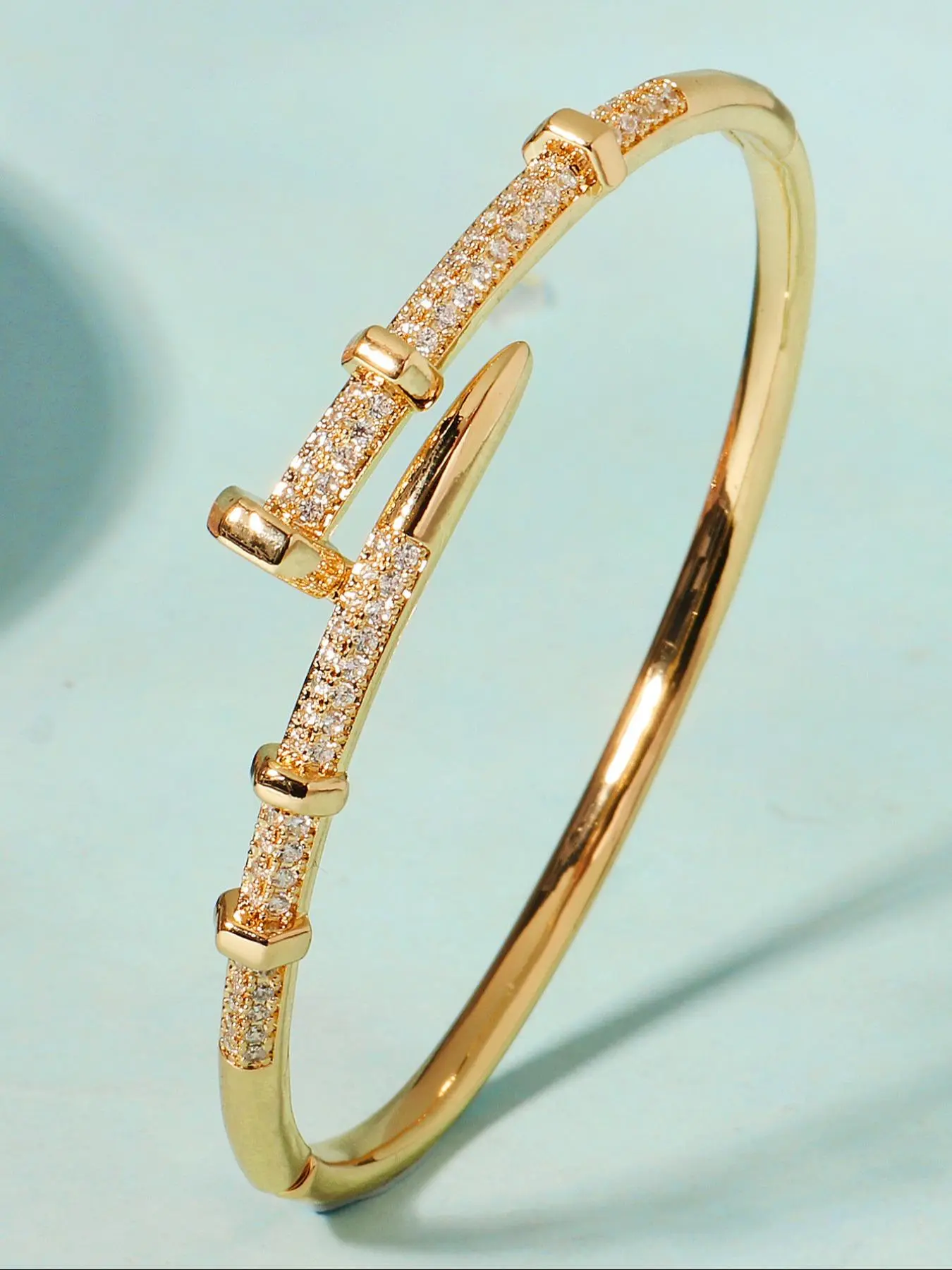 Fashion Zircon Decorated Cuff Bangle, Rhinestone Bracelet, Elegant Jewelry for Party, Daily Clothing Decor, Trendy All-match & Exquisite Jewelry for Birthday Gift, Trendy Bangles, Fashionable Bracelet