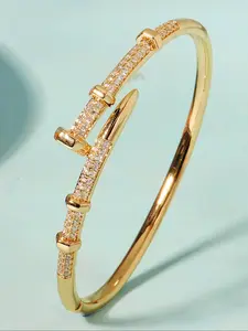 Fashion Zircon Decorated Cuff Bangle, Rhinestone Bracelet, Elegant Jewelry for Party, Daily Clothing Decor, Trendy All-match & Exquisite Jewelry for Birthday Gift, Trendy Bangles, Fashionable Bracelet