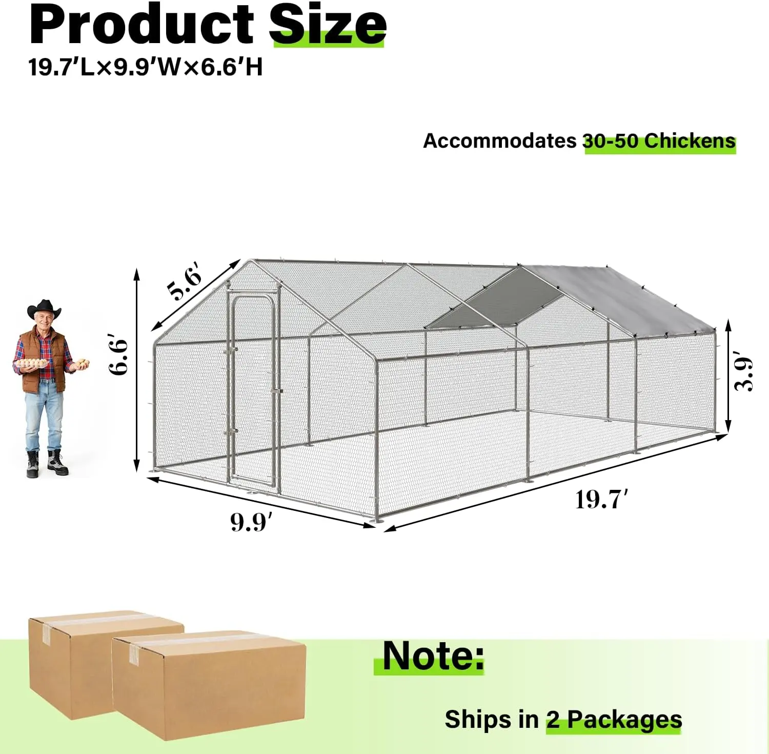 LEMBERI Metal Large Chicken Coop, Spire Shape Walk-in Poultry Chicken Hen cage, Rabbits Duck Cages with Waterproof and Anti-Ultraviolet Cover for Outside,Backyard and Farm