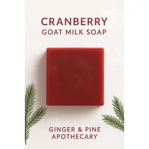 Handmade Goat Milk Soap - Scented Cranberry Aroma Winter Bar, Body Wash & Body Care Cleanser for Normal Skin, Nourishing Hydrating Bath & Shower Product