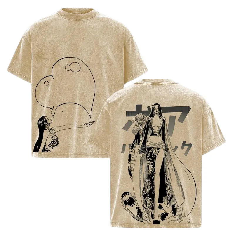 Boa Hancock Vintage Washed T-Shirt, Pirate Empress Tee, Straw Hat Crew Female Icon Graphic Shirt, Kuja Queen Aesthetic, Oversize Anime Streetwear, Elegant Power Retro Design