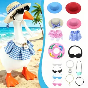 6 Set Hawaiian 7inch Desk Goose Outfits Summer Mini Porch Goose Outfits Mini Desk Goose Hats Sunglasses Swimming Ring Bikini Cute Funny Goose Clothes Costume for Magnetic Goose Statue
