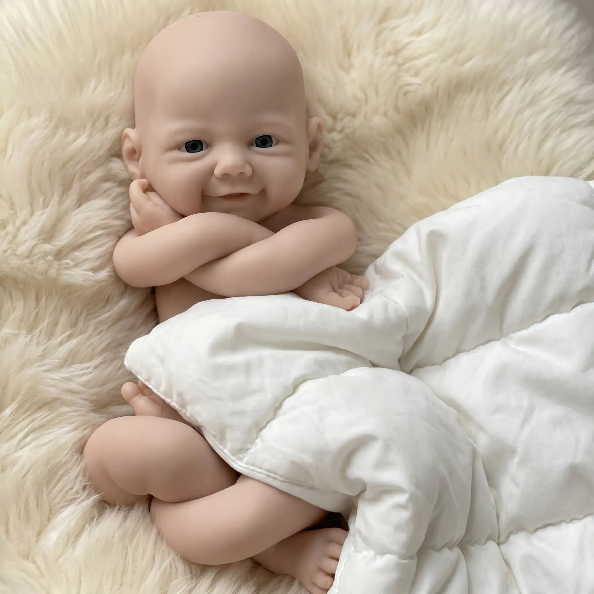 13-Inch Full Silicone Soft-Touch Reborn Baby Doll Girl, Handcrafted Realistic Artist-Drawn Newborn with Cute Smiling Face, Relieves Anxiety for Seniors & Parents, Soft Cuddly Gift, Home Decor Doll, Cute Smiling Expression, Silicone Baby Reborn