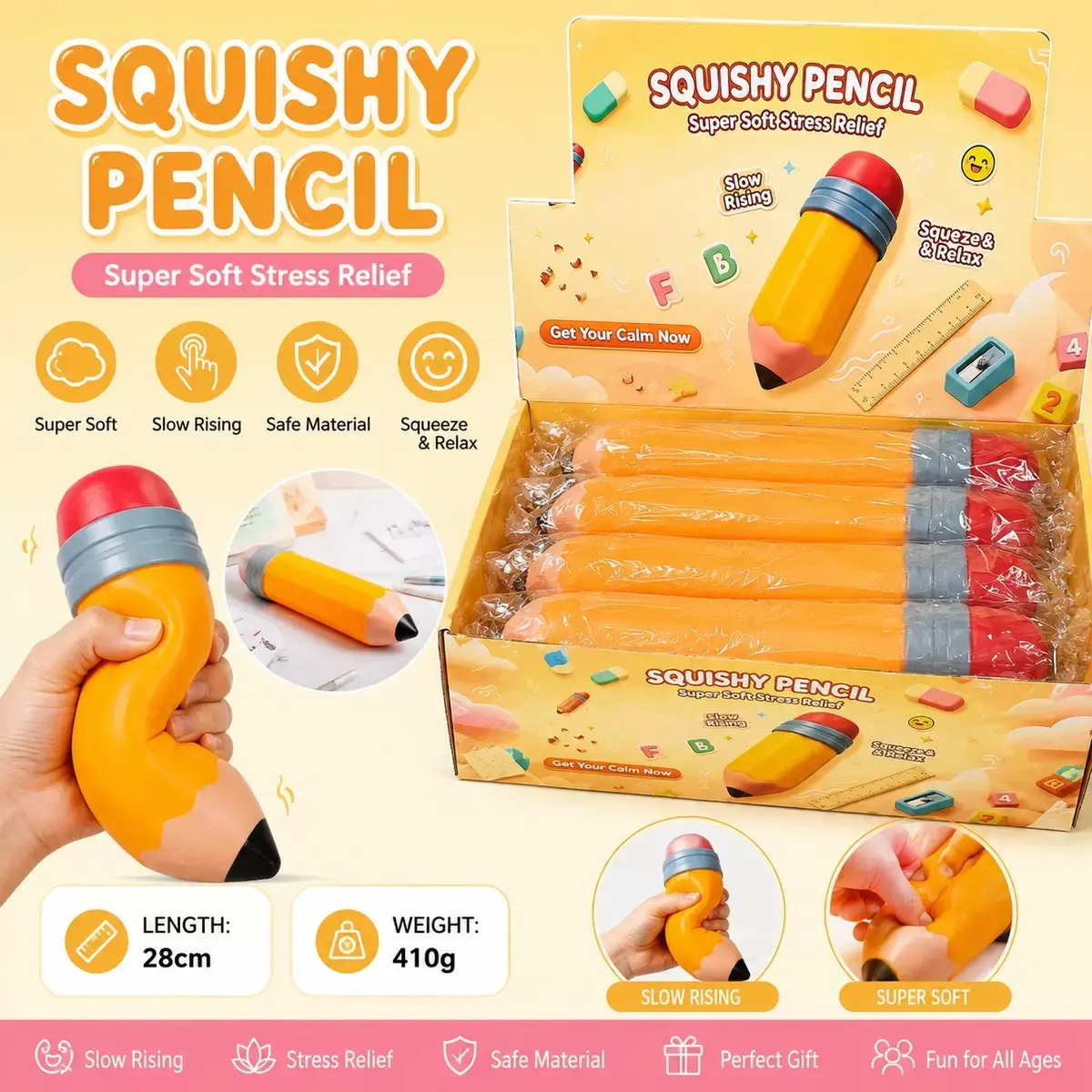 Oversized Pencil Squishy Slow Rising Super soft Squeeze Fidget Toy for Stress Relief
