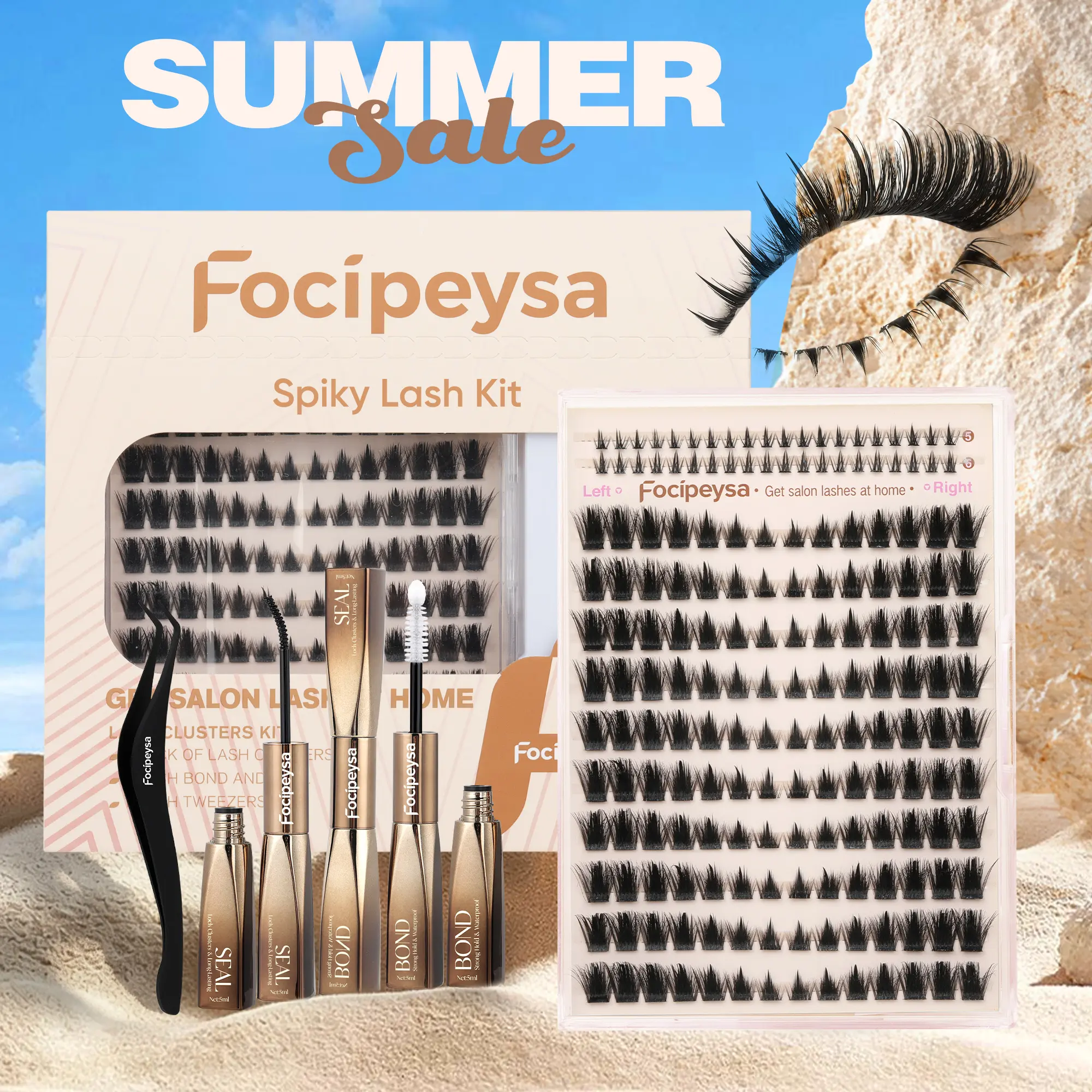 Focipeysa Spiky Lash Clusters | Cat Eye Eyelash Clusters | Manga, Fluffy, Beginner-friendly | Lash Kit with Bond and Seal, Resuable, Waterproof | Get Flawless Salon Extensions at Home | Complements  All Makeup Looks