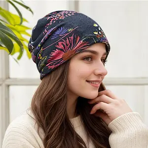 Soft Touching Chemo Caps,4 Pack Retro Boho Style Slouchy Beanie -Knitted Hat Headwear for Women Pigment Dyed Hat Polyester Caps
