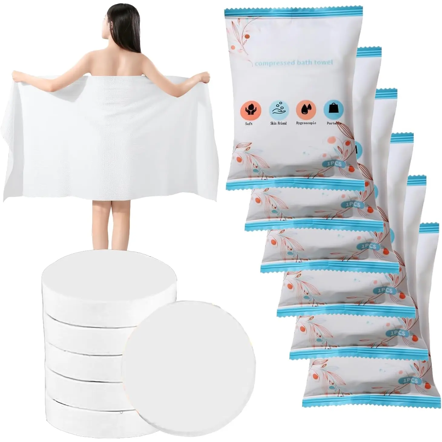 6 Packs Large Compressed Towel 56'' x 28'' Disposable Cotton Bath Towels Portable Thick Paper Towel  Suitable for Hiking Camping Beach Swimming and Traveling (6)