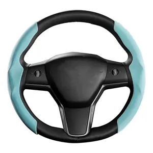 Non-Slip Steering Wheel Cover Set, Steering Wheel Protector, Breathable Faux Leather Dual-Piece, Universal Fit for Car Suv, Easy Install, Sweat-Absorbent, Durable