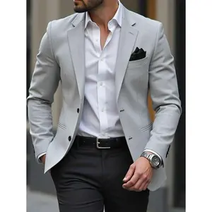 Men Space Dye Pocket Single Breasted Business Casual Blazer Long Sleeve Fabric Formal Menswear