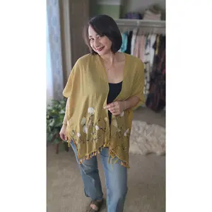 Secret Meadow Embroidered Kimono - Mustard