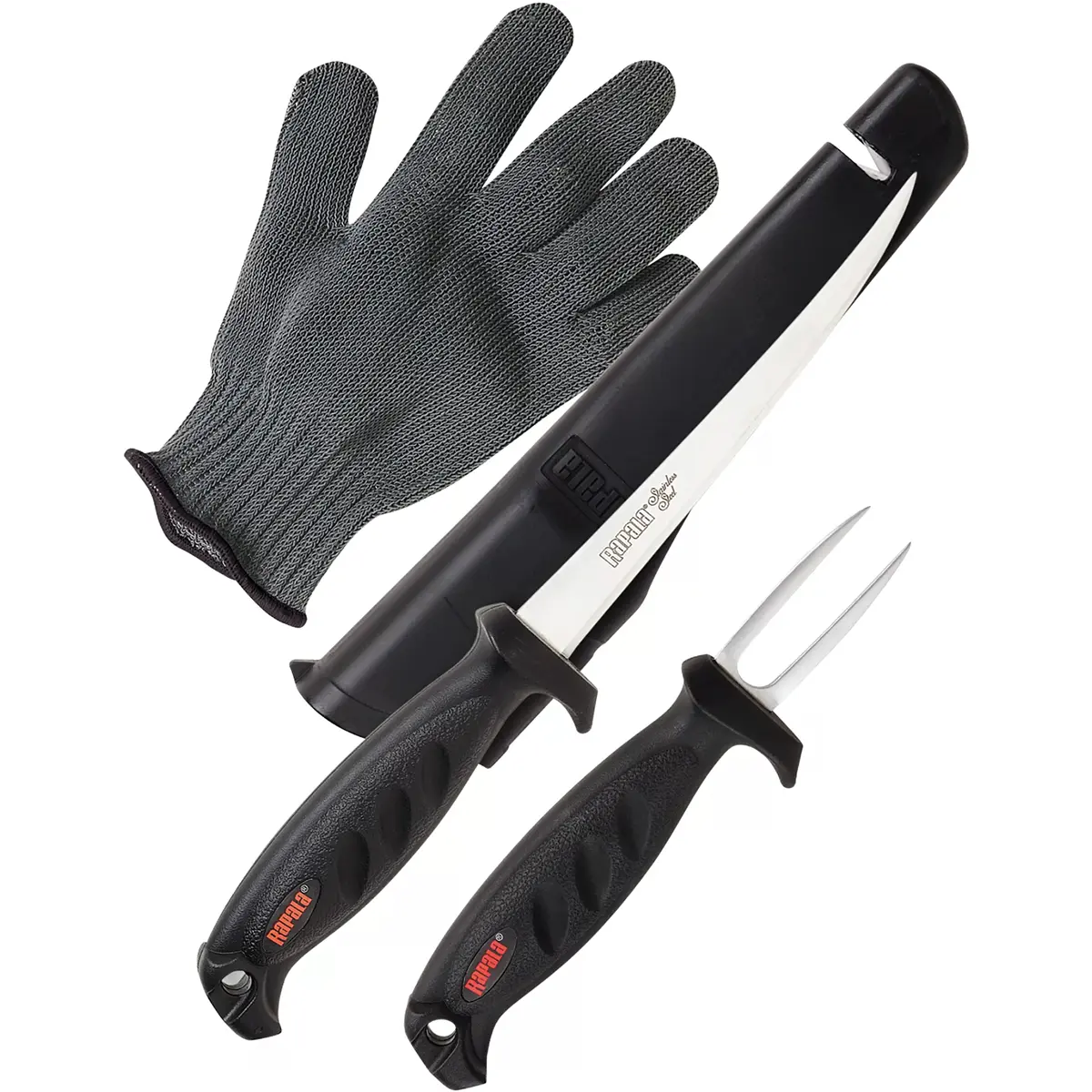 Rapala 3-Piece Fisherman's Fillet Set with 6" Stainless Steel Blade, Cut-Resistant Glove, and Fish Filleting Fork