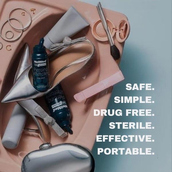 NeilMed Piercing Spray -Duo Travel Bundle Two 75mL Fine Mist Cans- Sterile Saline Solution for Safe Natural Healing of Irritated Piercings No Irritation No Stinging Healthcare Therapeutic Healthy