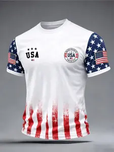 Men's Us 250th Anniversary 3D T-Shirt, American Flag Badge Print, Vintage Raglan Sleeve, Casual Short Sleeve T-Shirt for All Seasons