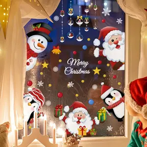 A set (20*30cm*3pcs) of Christmas window decorations with Christmas elements, 2D flat static stickers, holiday decoration background window stickers Ornaments Decor (DJ7027)
