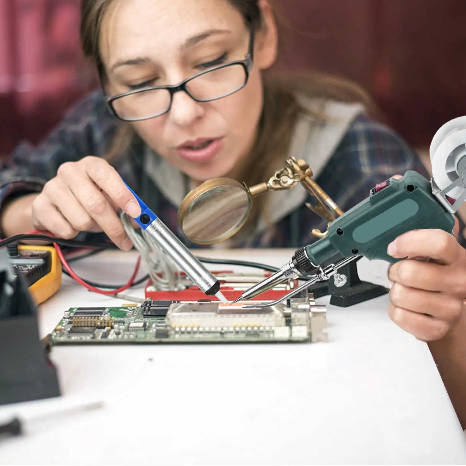 Soldering Iron Gun Kit 5 in 1 Automatic Hand-held 60W Welding Tool with Bracket Desoldering Pump for Circuit-Board Repair