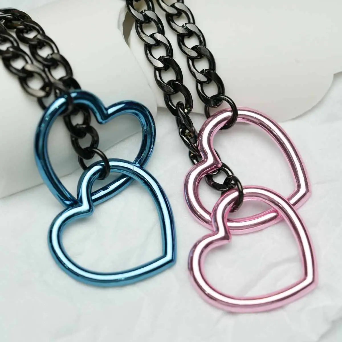 Heart O-ring Slip Chain Necklace For Women Handmade Punk Gothic Cuban Necklace Jewelry Adjustable Lariat Y-Necklace