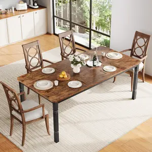 Industrial Dining Table for 4-6 People, 78.7"L Rectangular Kitchen Table with Metal Legs, Heavy Duty Dinner Table for Kitchen, Not Including Chairs