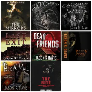 JD Horror 8 book box by Jason Davis - Signed Copies featuring Dead Friends, Demon Seed, Inside the Mirrors, Bookmail, The BitE, Last Exit, Hatched and Caught in the Web paperback books se summer t boxes blind date