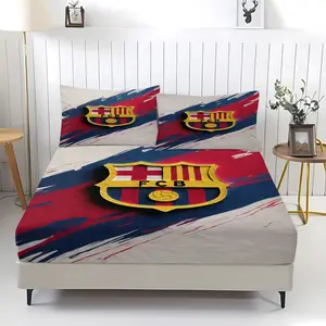 European Football Club Emblem Patterned Bed Sheet, Comfortable Printed Pattern, Including 1 Bed Sheet And 2 Pillowcases, Comfortable Bedding, Anti Slip Dust Cover Suitable For Bedrooms And Guest Rooms, Perfect Gift For Fans