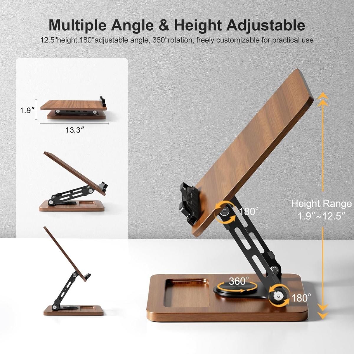 360° Rotating Book Stand – Adjustable Hands Free Reading Holder with Page Clips for Books, Tablet & Laptop
